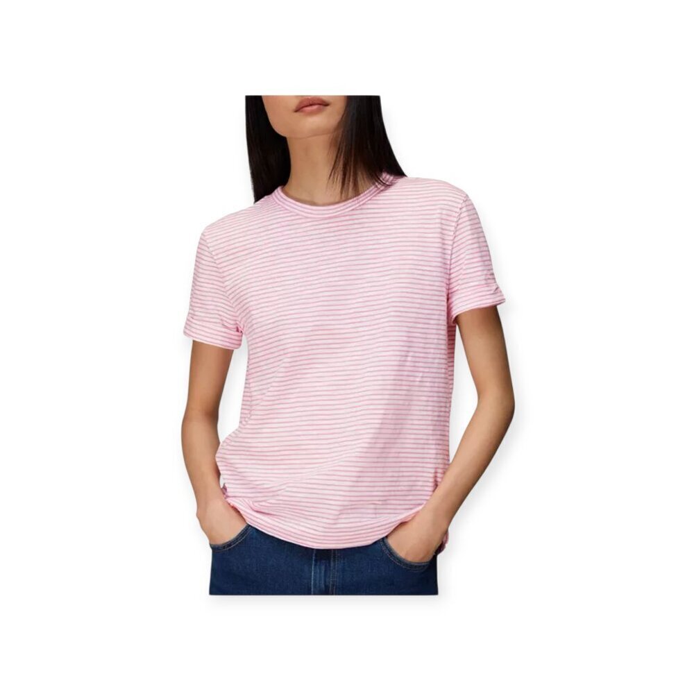 Whistles Emily Pink Stripe Cotton Tee Relaxed Short Sleeve XS Everyday Top Basic